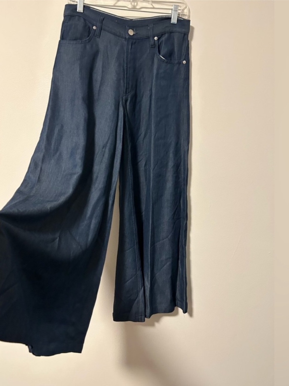 VIAVIA Uber Wide Leg Jeans Blue Cupro Luxury Low Rise Palazzo Italian Pants - Picture 5 of 16